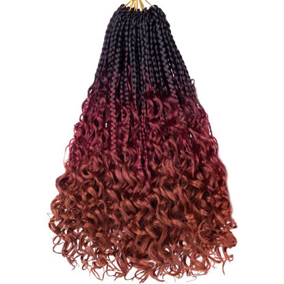 Picture of Beverlee 14 Inch Boho Box Braids 8 Packs Goddess Box Braids Crochet Hair Bohemian Hippie Braids Braiding Hair Box Braids with Curly Ends Messy Pre-looped Synthetic Crochet Hair for Women 128 Strands