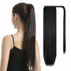 Picture of BARSDAR Straight Ponytail Extension - 28 Inch Long Straight Wrap Around Ponytail for Women Clip in Ponytail Hair Extensions Synthetic Black Hair Pony Tails Hairpieces Daily - Black