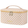 Picture of KITENROM Preppy Makeup Bag Travel Cosmetic Bags for Women Girls Multi-color Checkered Plaid Small Pouch Toiletry Bag Organizer Case Waterproof Case (Pink Checkerboard)