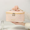 Picture of KITENROM Preppy Makeup Bag Travel Cosmetic Bags for Women Girls Multi-color Checkered Plaid Small Pouch Toiletry Bag Organizer Case Waterproof Case (Pink Checkerboard)
