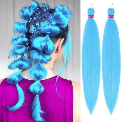 Picture of Light Blue Braiding Hair Pre Stretched 2 Packs Kanekalon Box Braids Hair Extensions 26 Inches Synthetic Pre Stretched Braiding Hair