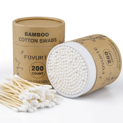 Picture of FOVURTE Bamboo Cotton Swabs 400 count, Organic Cotton Swab Round Tips, Natural Wooden Cotton Buds for Ears, Double Heads Ear Sticks Travel, Makeup Remover