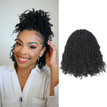 Picture of Toyotress Yanky Twist Crochet Hair - 6 Inch 8 Packs (30 Strands/Pcs) Pre-twisted Fluffy Spring Mini Twist Short Bob Passion Twist, Natural Black Pre-Looped Crochet Braids Braiding Hair (6 Inch, 1B-8P)
