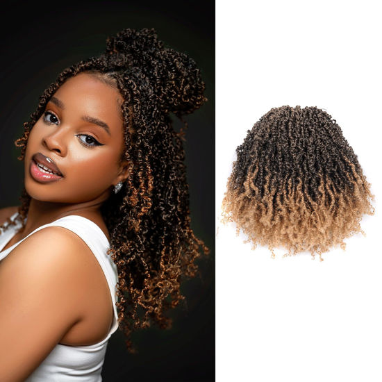 Picture of Toyotress Yanky Twist Crochet Hair - 8 Inch 8 Packs (30 Strands/Pcs) Pre-twisted Fluffy Spring Mini Twist Short Passion Twist, Ombre Blonde Pre-Looped Crochet Braids Braiding Hair (8 Inch, T27-8P)