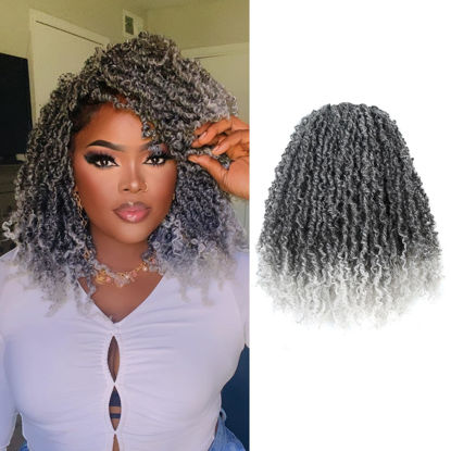 Picture of Toyotress Yanky Twist Crochet Hair - 8 Inch 8 Packs (30 Strands/Pcs) Pre-twisted Fluffy Spring Mini Twist Short Passion Twist, Ombre Gray Pre-Looped Crochet Braids Braiding Hair (8 Inch, T-Gray-8P)