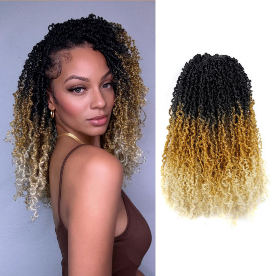 Picture of Toyotress Yanky Twist Crochet Hair - 12 Inch 8 Packs Short Bob Pre-twisted Passion Twist Crochet Hair, Ombre Blonde Pre-Looped Spring Twist Mini Twist Crochet Braiding Hair (12 Inch, OT27/613-8P)