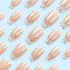 Picture of RUOKEXIN Coffin Press on Nails Medium Fake Nails White Ombre False Nails with Glitter Designs Medium Ballet Shaped Glue on Nails Glossy Artificial Nails Natural Stick on Nails for Women 24Pcs