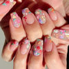 Picture of Flower Press on Nails Medium Square Fake Nails Cute Colorful 3D Flowers Acrylic Nails Full Cover Glue on Nails Press on Nails Nude Pink Stick on Nails for Women Girls Spring Manicure 24Pcs