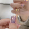 Picture of Short Square Press on Nails Purple Chrome Fake Nails Glossy Mirror Acrylic False Nails with Designs Shiny Glitter Artificial Nails Press ons Glue on Nails for Women Manicure Art 24Pcs