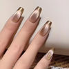 Picture of Gold French Tip Press on Nails Medium Coffin Fake Nails Glossy Brown Acrylic Nails Shiny Glitter False Nails Full Cover Square Glue on Nails for Women Manicure 24Pcs