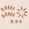 Picture of Gold French Tip Press on Nails Medium Coffin Fake Nails Glossy Brown Acrylic Nails Shiny Glitter False Nails Full Cover Square Glue on Nails for Women Manicure 24Pcs