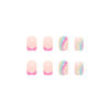 Picture of Sqaure Press on Nails Short French Tips Fake Nails Rainbow Acrylic False Nails with Designs Colorful Line Curve Glue on Nails Summer Stick on Nails for Women Girls Manicure Art Kit 24Pcs