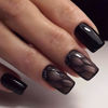 Picture of Black Press on Nails Short Square Fake Nails Line False Nails with Rhinestone Glue on Nails Black Petal Acrylic Nails Gothic Full Cover Stick on Nails for Women 24 Pcs