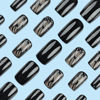 Picture of Black Press on Nails Short Square Fake Nails Line False Nails with Rhinestone Glue on Nails Black Petal Acrylic Nails Gothic Full Cover Stick on Nails for Women 24 Pcs