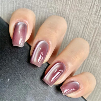 Picture of Square Press on Nails Short Fake Nails Glossy Glitter Acrylic False Nails with Designs Pearl Power Glue on Nails Shiny Stick on Nails for Women 24Pcs