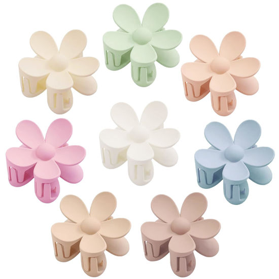 Picture of Flower Hair Clips 8PCS, Large Claw Clips for Women Girls Thick Thin Hair, Strong Hold Nonslip Big Dasiy Jaw Clamps Matte Hair Accessories 8 Colors