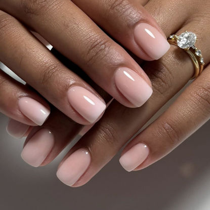 Picture of 24Pcs Nude Press on Nails Short Square Acrylic Fake Nails Ombre Fake Nails Glossy Gradation False Nails Nude Nature Stick on Nails Full Cover Glue on Nails for Women Girls Nails Decoration