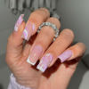 Picture of Pink Press on Nails Medium Square Fake Nails French Tip False Nails Glitter Acrylic Nails with Stripe Flower Designs Glue on Nails for Women Manicure Nails Decoration 24Pcs