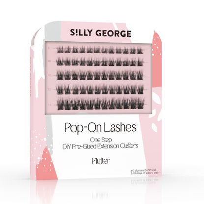 Picture of Silly George Pop-On Lashes - DIY 1-Step Pre-Glued Faux Eyelash Clusters, Natural Look Extensions, Black - Flutter, 5-7 Pair Set, Pack of 60 Clusters