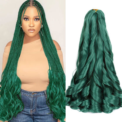Picture of French Curly Braiding Hair 16 Inch Green Curly Braiding Hair 8 Pack 75g/pack Loose Wavy French Curl Braids Hair Extension Pre Stretched for Black Women Hair Extensions (16inch,8 pack,Green)