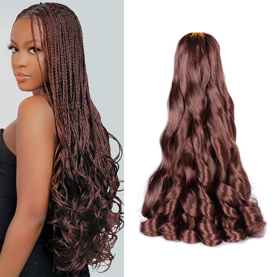 Picture of French Curl Braiding Hair 16 Inch Curly Braiding Hair Pre Stretched 75g/pack 33# French Curl Crochet Braids Synthetic Bouncy Braiding Hair Curly Ends for Women Hair Extensions (16inch,8 packs,33#)