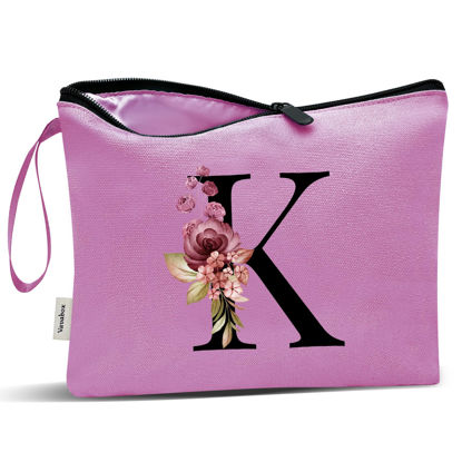 Picture of Vavabox A-Z Personalized Makeup Bag,Birthday Gifts for Women Mom,Gifts for Best Friend,Bride Bridesmaid Cosmetic bag (K, Purple)