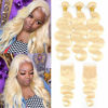 Picture of 613 Bundles with Closure Blonde 3 Bundles with Closure Brazilian Body Wave Human Hair Bundles with Baby Hair Human Hair Weave with 4x4 Free Part Lace Closure(14/16/18+12 inch,613)