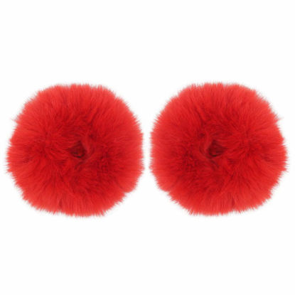 Picture of Furling Pompoms 2pcs Pack Furry Faux Fur Hair Scrunchies Artificial Fur Hair Bobbles Elastic Hair Band Rope Wristband Ponytail Accessories (Red)