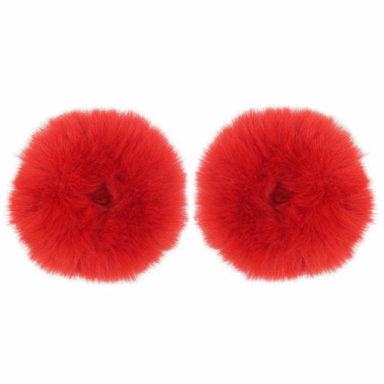 Picture of Furling Pompoms 2pcs Pack Furry Faux Fur Hair Scrunchies Artificial Fur Hair Bobbles Elastic Hair Band Rope Wristband Ponytail Accessories (Red)
