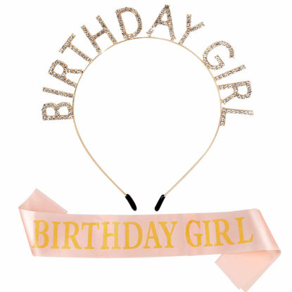 Picture of AOPRIE Birthday Crown for Women with Sash Gold Birthday Tiara for Women Birthday Girl Headband Princess Crown Rhinestone Happy Birthday Accessories