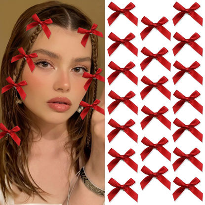 Picture of SAWINDA 20PCS Pink Hair Bows Ribbon Alligator Hair Ribbon Hair Barrettes for Teens Small Claw Clips for Thick Thin Hair,Cute Hair Accessories for Women Girls (Red)