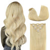 Picture of DOORES Clip in Hair Extensions Bleach Blonde 120g 7pcs 14 Inch Real Human Hair Extensions Clip in Straight Natural Hair Clip in Remy Extensions