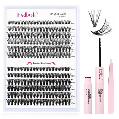 Picture of FADLASH DIY Lash Extension Kit Individual Lashes Cluster D Curl Eyelash Extension Kit with Lash Bond and Seal and Lash Applicator Tool for Self Application at Home (30D+40D-0.07D-8-16MIX KIT)