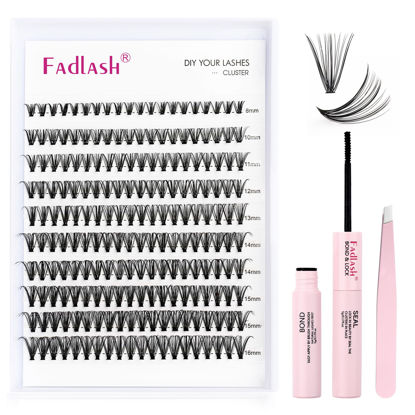 Picture of FADLASH DIY Lash Extension Kit Individual Lashes Cluster D Curl Eyelash Extension Kit with Lash Bond and Seal and Lash Applicator Tool for Self Application at Home (20D-0.07D-8-16MIX KIT)