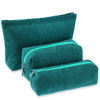 Picture of Huhumy 3 Pcs Makeup Bag Set Corduroy Cosmetic Pouch for Women Aesthetic Smile Travel Toiletry Bag Cute Purse Pouch Pencil Case Makeup Brushes Storage Organizer with Zipper(Dark Green,Solid Style)