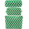 Picture of ZLFSRQ 3Pcs Checkered Makeup Bag for Women Large Cosmetic Bag Set Travel Toiletry Bag Makeup Pouch Bag for Purse Green Zipper Storage Bag Organizer Cute Small Aesthetic Girls Car Essentials Bag