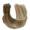 Picture of HOTBANANA Clip in Hair Extensions 18 inch 130g 7pcs Walnut Brown to Ash Brown and Bleach Blonde Clip in Remy Human Hair Extensions Straight Hair Invisi Edge Clip Hair Full Head