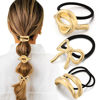 Picture of 3PCS Gold Hair Ties, Metal Hair Ties for Thick Hair, Gold Hair Accessories Stretchy and Non-Damage Ponytail Holders, Elegant Durable Geometric Design 3 Styles in Box Valentine's Day Gifts Holiday