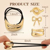 Picture of 3PCS Gold Hair Ties, Metal Hair Ties for Thick Hair, Gold Hair Accessories Stretchy and Non-Damage Ponytail Holders, Elegant Durable Geometric Design 3 Styles in Box Valentine's Day Gifts Holiday