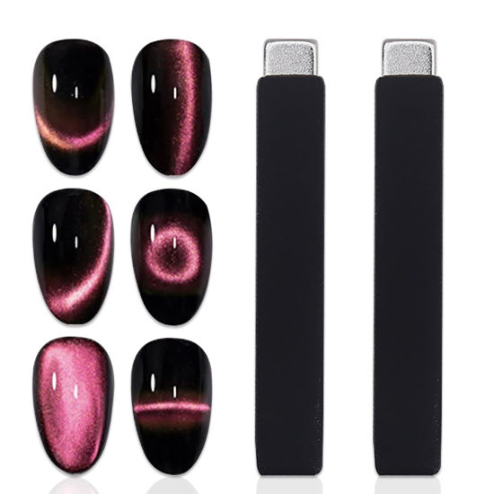 Picture of JERCLITY 2 Pieces Cat Eye Magnet for Nails Large Powerful Nail Magnet Black Silicone Protective Rectangular Nail Magnet Tool for Cat Eye Gel Polish Nail Art(2.36inch)