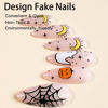 Picture of Halloween Press on Nails Almond Medium Fake Nails Pumpkin Moon Ghost Designs False Nails Glossy Full Cover Acrylic Nails for Women 24 Pcs