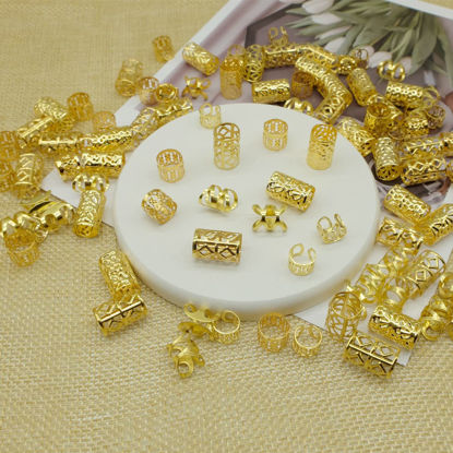 Picture of 100 PCS Gold Dreadlock Beads Locs Accessories , Jewelry for Braids, Women and Girls, Adjustable Cuffs Braiding Hair Rings Decoration
