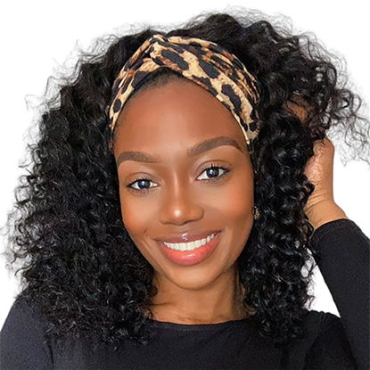 Picture of XSY Headband Wig Human Hair Headband Half Wigs Human Hair 10A Brazilian Glueless Human Hair Wigs None Lace Front Wigs Deep Wave 150% Density Natural Color 12 Inch