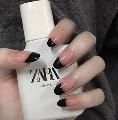 Picture of Vaveah Stiletto Press on Nails Medium Length, Acrylic Fake Nails Glue on Nails Medium, False Nails with Glue for Women and Girls (Black French)