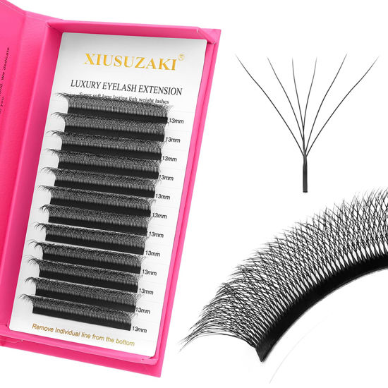 Picture of XIUSUZAKI W Lash Extensions Supplies 6D Eyelash Extensions W Shape 0.07mm Thickness D Curl 13mm Premade Fans Easy Fan Lashes Volume Matte Black 12 Rows Crisscross Eye Lashes(W-6D-0.07-D,13mm)