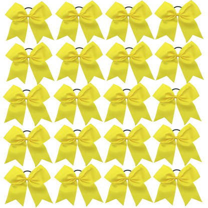 Picture of Hipcheer 20pcs 8" Large Cheer Bows for Girls, Hand-made Grosgrain Ribbon Hair Accessories for Teen Girls Softball Cheerleader Sports (Yellow)