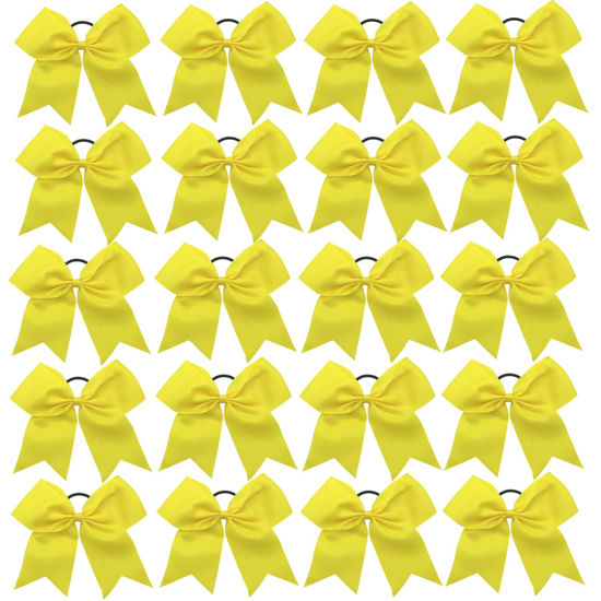 Picture of Hipcheer 20pcs 8" Large Cheer Bows for Girls, Hand-made Grosgrain Ribbon Hair Accessories for Teen Girls Softball Cheerleader Sports (Yellow)