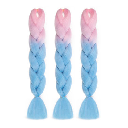 Picture of MAYSA Ombre Braiding Hair Extensions 3Pack 2 Tone Colorful Jumbo Braiding Hair Extensions Twist Crochet Braids for Women and Girls #Pink to Teal(24inch/60cm)