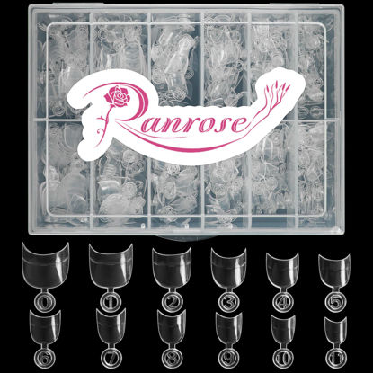 Picture of Ranrose 600PCS Clear Short Oval Half Cover Nails Tips Short Round Acrylic Short False Artificial Nail 12 Sizes with Box