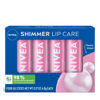 Picture of NIVEA Shimmer Lip Care, Shimmery Lip Balm Pack with Shea Butter, Nourishing Oils and Vitamin C & E, 3-in-1 Moisture, Repair and Shimmer, 0.17 Oz Stick, Pack of 4